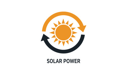 Solar power icon with sun and arrows