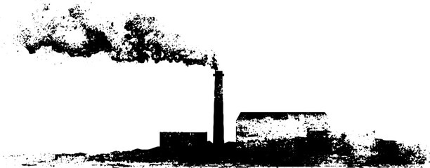 Obraz premium Industrial chimney emitting smoke plume in abstract high contrast stencil design