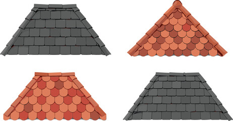 Roof shingles collection with gray slate and red clay tiles house roofing vector illustration set © MdAbuSayed