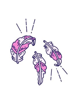 shine light effect animation of illustration of a traditional tattoo style feathers floating