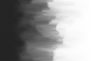 Abstract vector of black horizontal halftone lines transitioning from dark to light. Minimalist monochrome linear pattern backdrop.