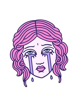 attention grabbing animation of tattoo in traditional style of female face crying