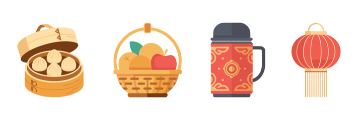Lunar New Year picnic food icons &ndash; Ideal for festive promotions.