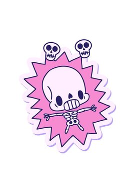 spinning skulls animation of sticker cartoon illustration kawaii electrocuted skeleton