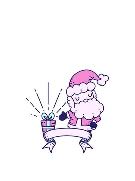 rise and float animation of scroll banner with tattoo style santa claus christmas character