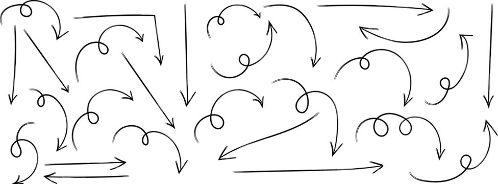 A collection of various arrows and curved lines in a disorganized pattern on a white background