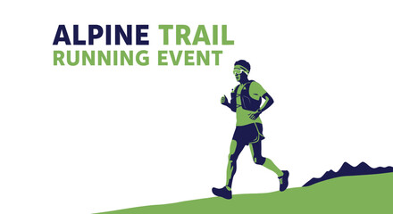 Alpine Trail Running Event Illustration Depicting Athlete Endurance and Outdoor Adventure