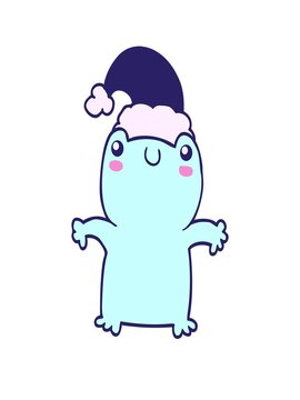 stretching up animation of cute cartoon frog wearing christmas hat