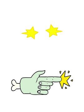 spinning stars animation of cartoon zombie hand pointing
