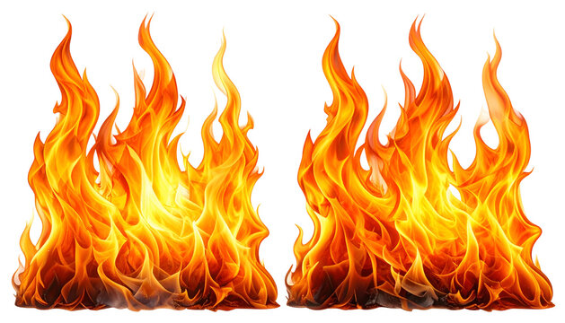 Graphic rendering featuring two sets of flames. Orange and yellow hues dominate, with detailed edges. The background is transparent
