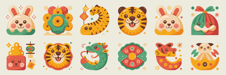 Obraz premium Cute animal shaped New Year treats – Perfect for festive stickers.