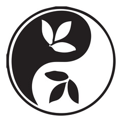 Fototapeta premium Minimalist Black and White Yin Yang Symbol with Leaf Elements