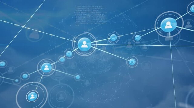 Animation of network of connections with icons over human animation