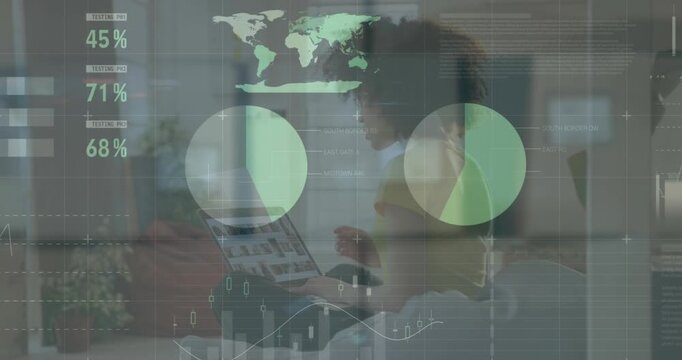 Animation of data processing over diverse basketball players at gym