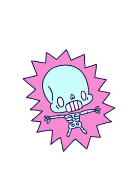 blinking radial lines animation of cartoon illustration kawaii electrocuted skeleton