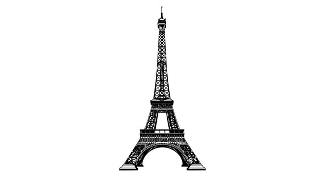 Stylized black and white illustration of the eiffel tower against a white background