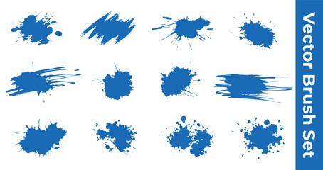 Vector brush set with 12 unique blue brushstrokes for creative design © markdefined