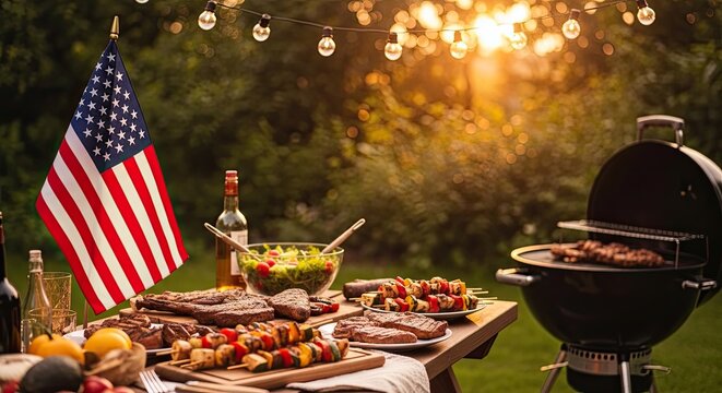 Labor day bbq celebration with american flag and grilled food