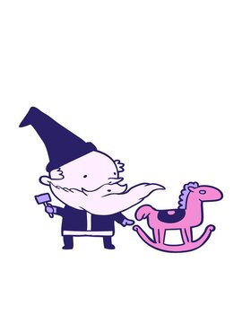 bobbing motion animation of cartoon santa making a rocking horse