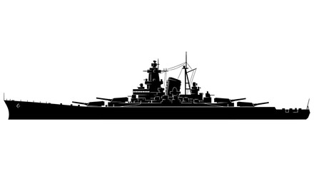 Silhouette of a large battleship against a plain white background © arfanah02