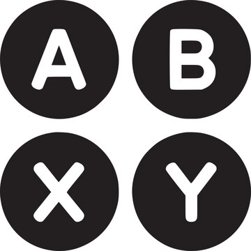 Gaming controller buttons A B X Y in bold black and white for modern digital design