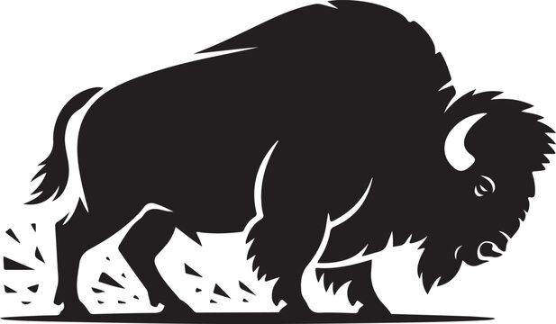 Black Bison Illustration Silhouette on White Background