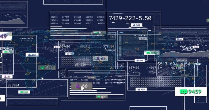 Map outline appearing panels building and multiplying while cursor marking data for live analytics