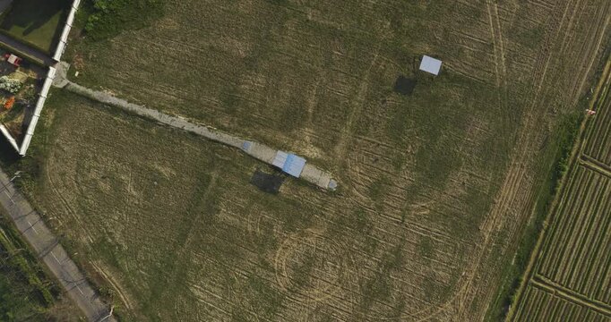 Drone view of temporary shelter at farm