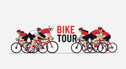 Obraz premium Bike Tour Illustration: Cyclists Riding Together Promoting Recreation and Endurance