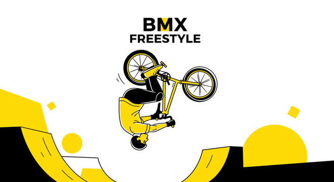 BMX Freestyle Athlete Performing a Somersault with Bike on a Ramp, Dynamic Illustration