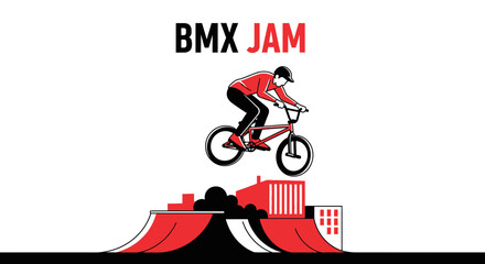Naklejka premium BMX Jam Featuring Bold Graphic Illustration Of A Biker Performing A Stunt