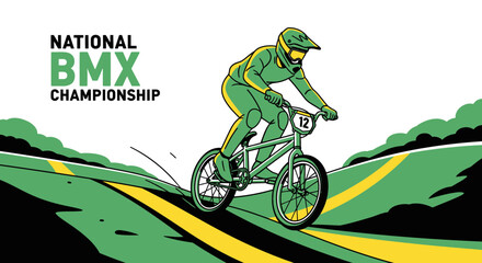 Naklejka premium BMX Racer in Action: National Championship Illustrative Depiction of Extreme Sport