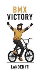 Naklejka premium BMX Rider Celebrating Victory After Landing a Stunt, Embracing the Thrill of the Ride