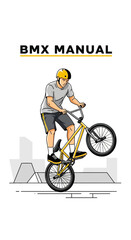 Naklejka premium BMX Manual: Artistic Depiction of a Cyclist Skillfully Performing a Stance in Urban Area