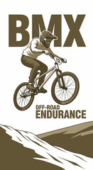 Naklejka premium BMX Rider Conquering Off-Road Trails Demonstrating Athleticism And Endurance During Competition