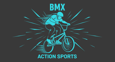 Naklejka premium BMX Rider in Action on a Bicycle Depicted in a Stylish and Energetic Illustration