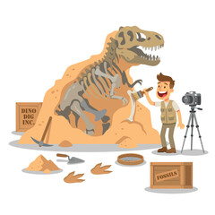 Paleontologist Unearthing Dinosaur Fossil Excavation Site. © alifia