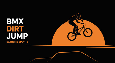 Naklejka premium BMX Rider Performing A Stunt Against An Orange Circle On A Black Background Design
