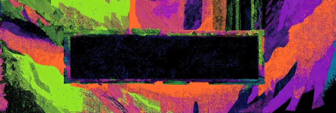 playful digital glitch art, abstract digital glitch art with playful chaos neon glitch effects in green, purple, and orange with hidden shapes clean black area for text cyberpunk vibe