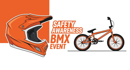 Naklejka premium BMX Safety Awareness Event Illustration Depicting Helmet and Bicycle on White Background