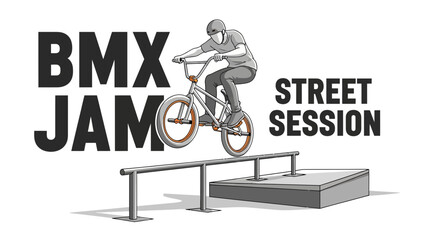 Naklejka premium BMX Street Session Depicting Rider Executing a Trick on a Rail with Clean Illustration