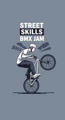 Naklejka premium BMX Stunt Performer Showcasing Street Skills with Dynamic Bicycle Maneuver Display
