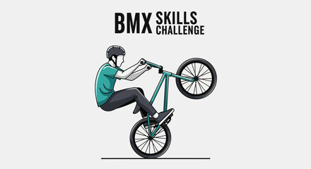 Naklejka premium BMX Stunt Performed During Skills Challenge Depicted in a Clean and Illustrated Style