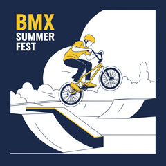 Naklejka premium BMX Summer Festival Illustration: A Dynamic and Energetic Design Showcasing Bike Acrobatics