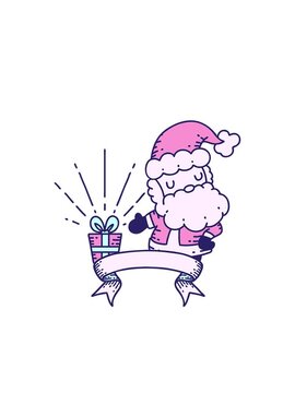 blinking radial lines animation of scroll banner with tattoo style santa claus christmas character