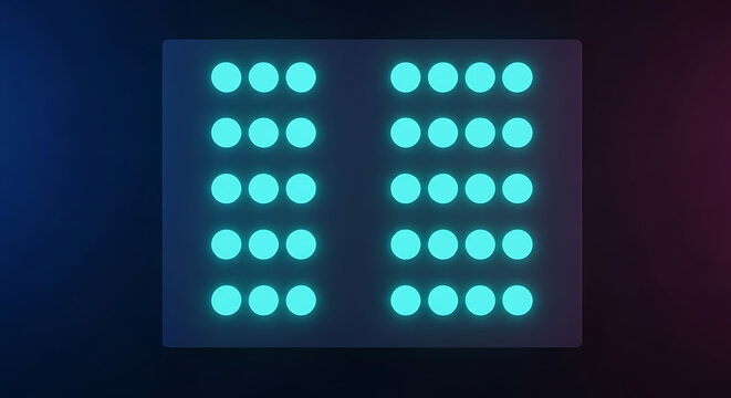 Close-up of glowing blue digital display with illuminated dot matrix