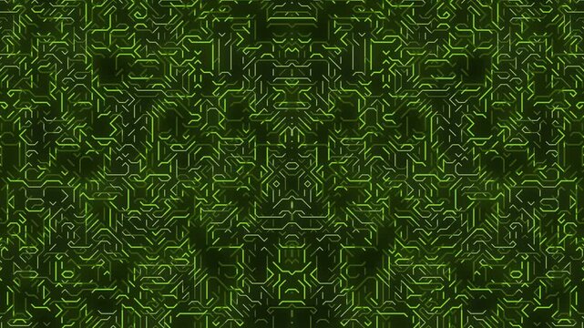 Abstract green circuit board pattern with glowing lines, digital technology background