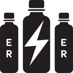 Obraz premium Boost your day with powerful energy drink bottles, vibrant lightning bolt symbol for peak performance