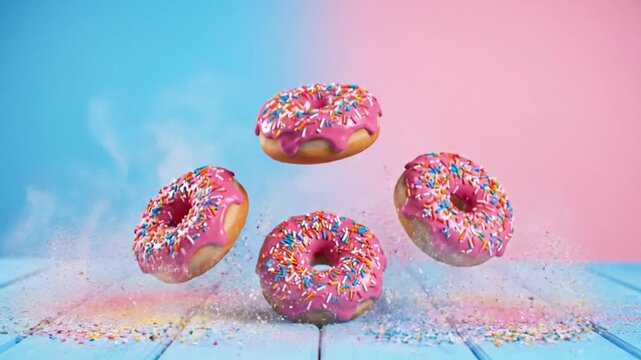 Donuts sprinkles floating bakery confectionery food