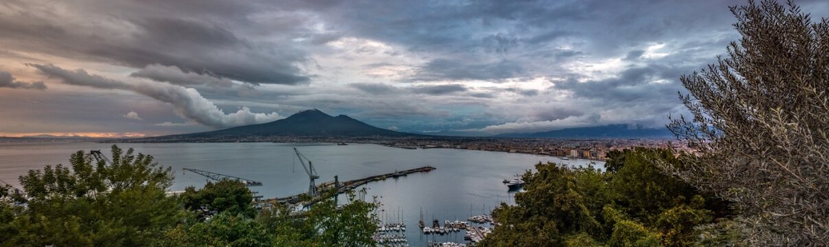 Panoramic View of Castellammare di Stabia Shipyards and Mount Vesuvius